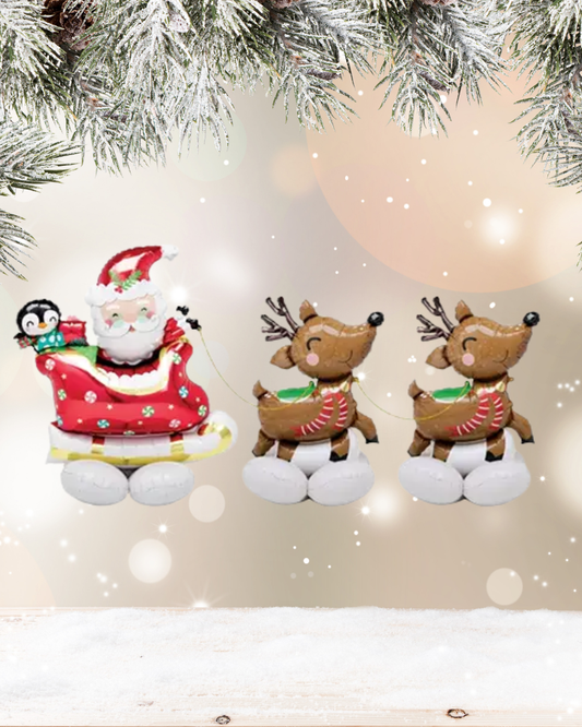 Père-Noël & Rennes – 240cm – Ballon Géant Gonflé à l’air